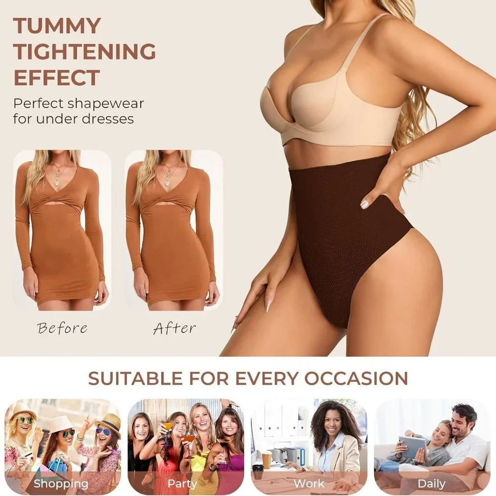 Women's Coffee Mid Waisted Tummy Control Shapewear Underwear Seamless Shaper - Picture 5 of 6